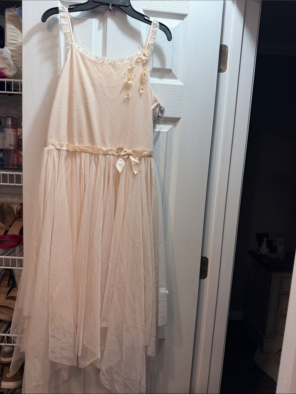 Zhenzi Cream Layered Tulle Party Dress with Bow Accent